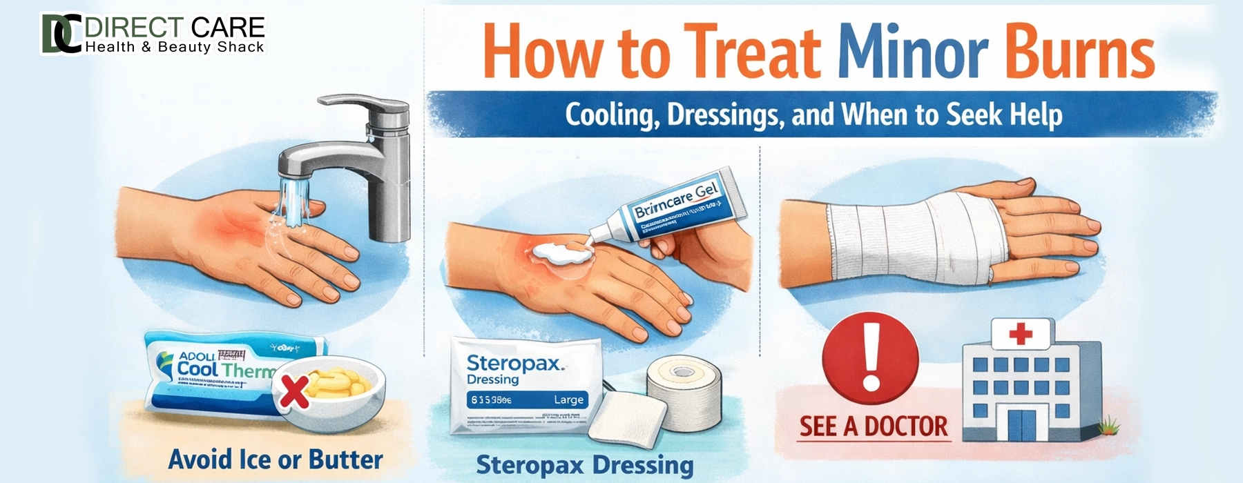 How to Treat Minor Burns: Cooling, Dressings